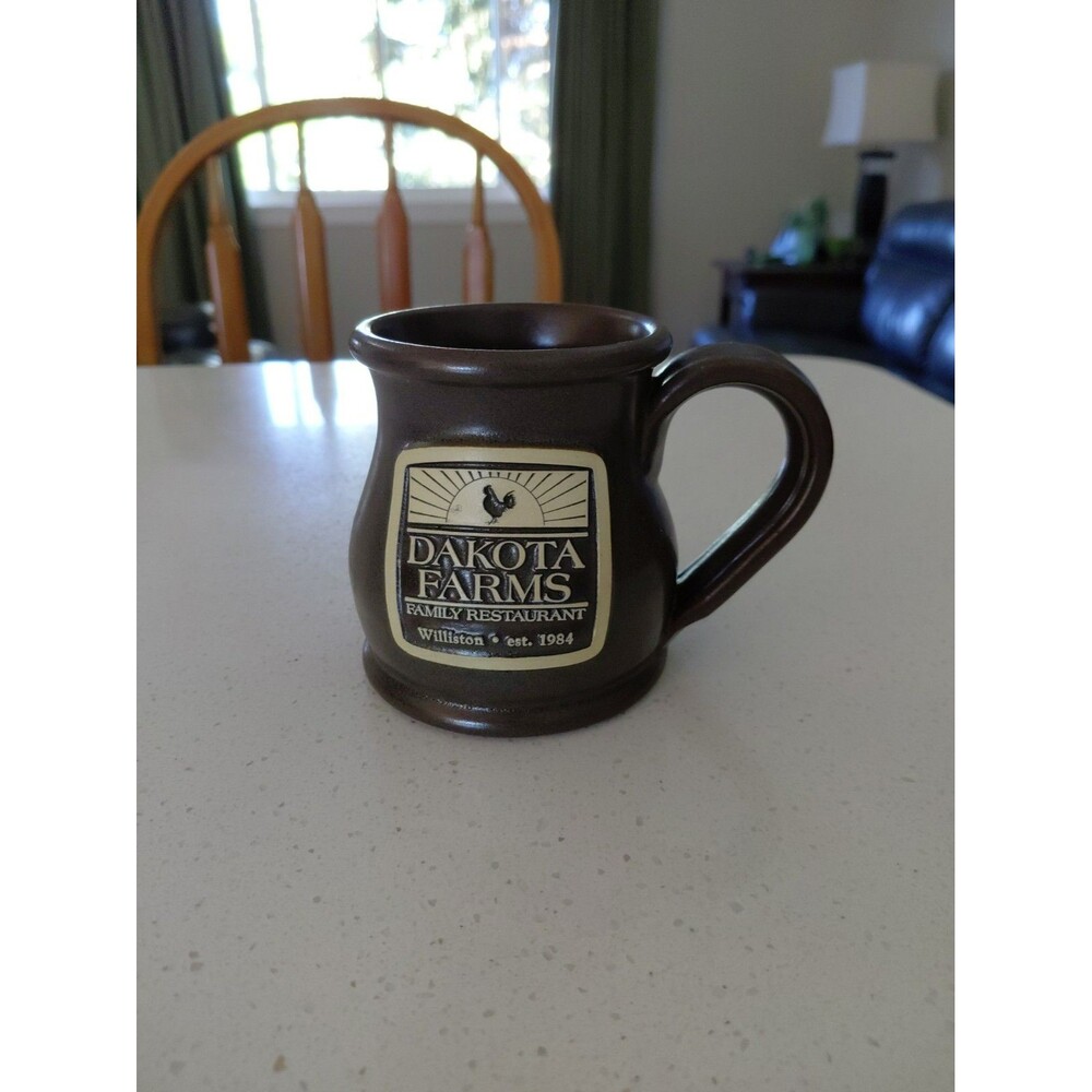 Deneen Pottery Mug Dakota Farms Restaurant Williston ND Gray/Brown Handmade